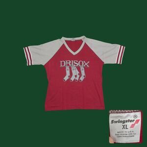 Vintage 80s Swingster DRISOX Raglan V-Neck T-Shirt Mens XL